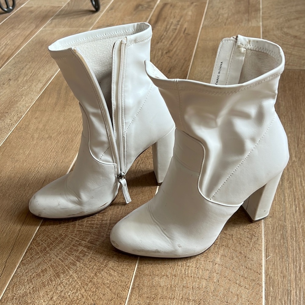 White leather booties